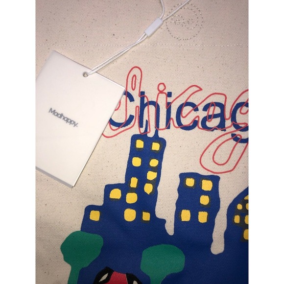 Madhappy Chicago Exclusive Wide Tote Bag City Skyline 20x15x5" Natural White NEW - Picture 4 of 15